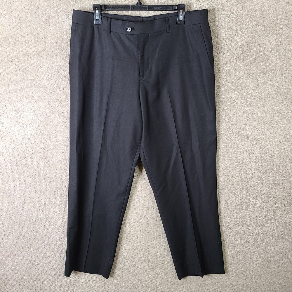Tazio Pants Mens 38 (35x30) Black Wool Dress Trouser‎ Flat Front Made In Italy